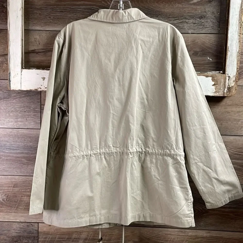 BASIC EDITION Khaki Outdoor Utility Jacket Drawstring Waist Deep Pockets Size L